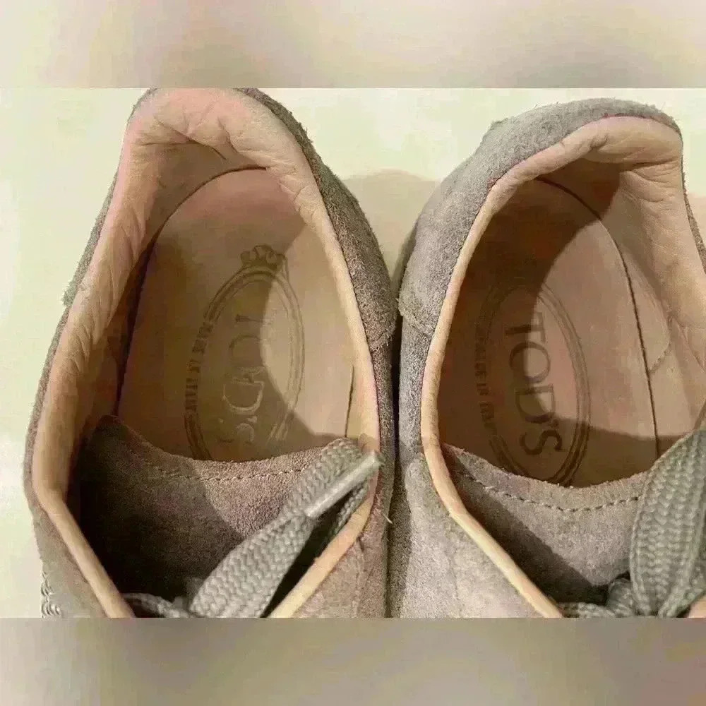 Tod's Trainers Sneakers Womens Beige Suede Studded Low Top Lace Up Size 7.5 - Picture 9 of 10